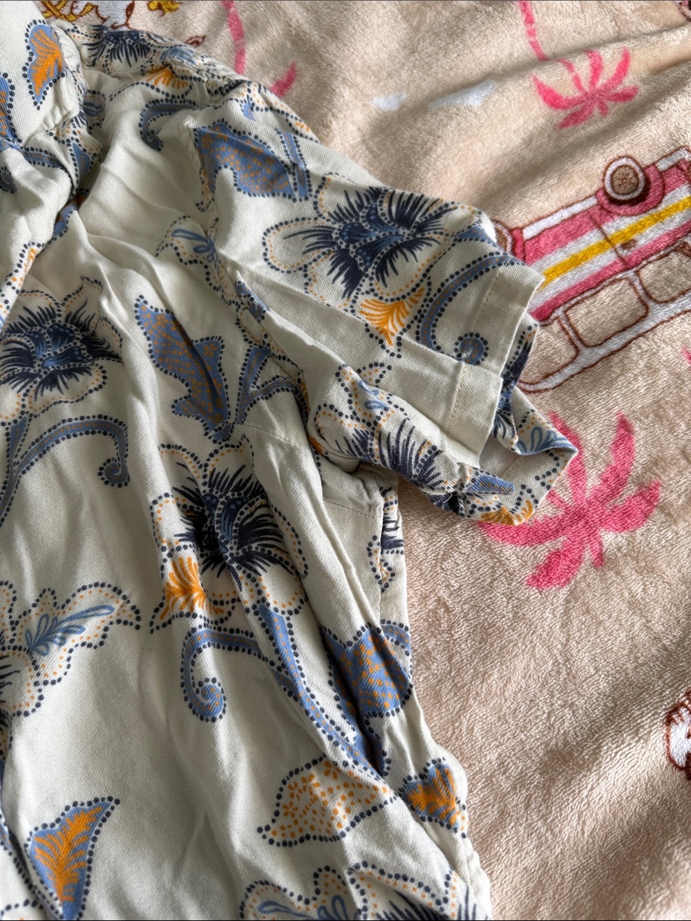 Wrangler Country Western Floral Short-Sleeve Button Shirt Cream Beach Cruise - Picture 5 of 8
